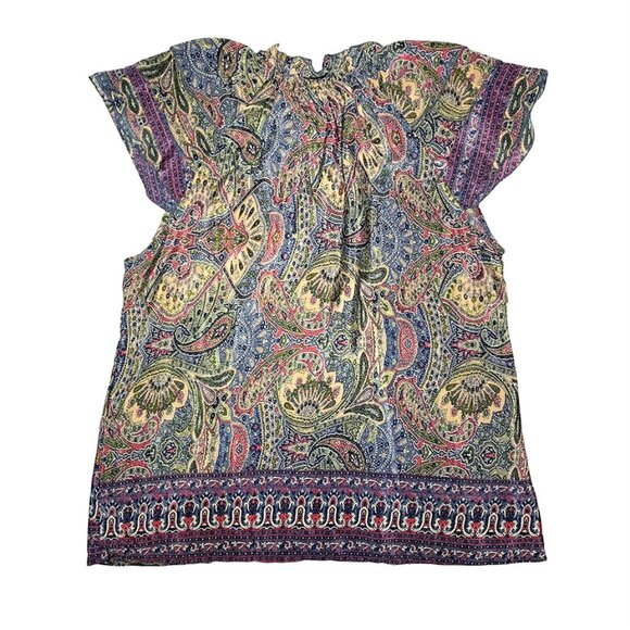 PERRY WALKER COLLECTIVE Varina Silk Blend Flutter Sleeve Boho Top - Picture 2 of 8